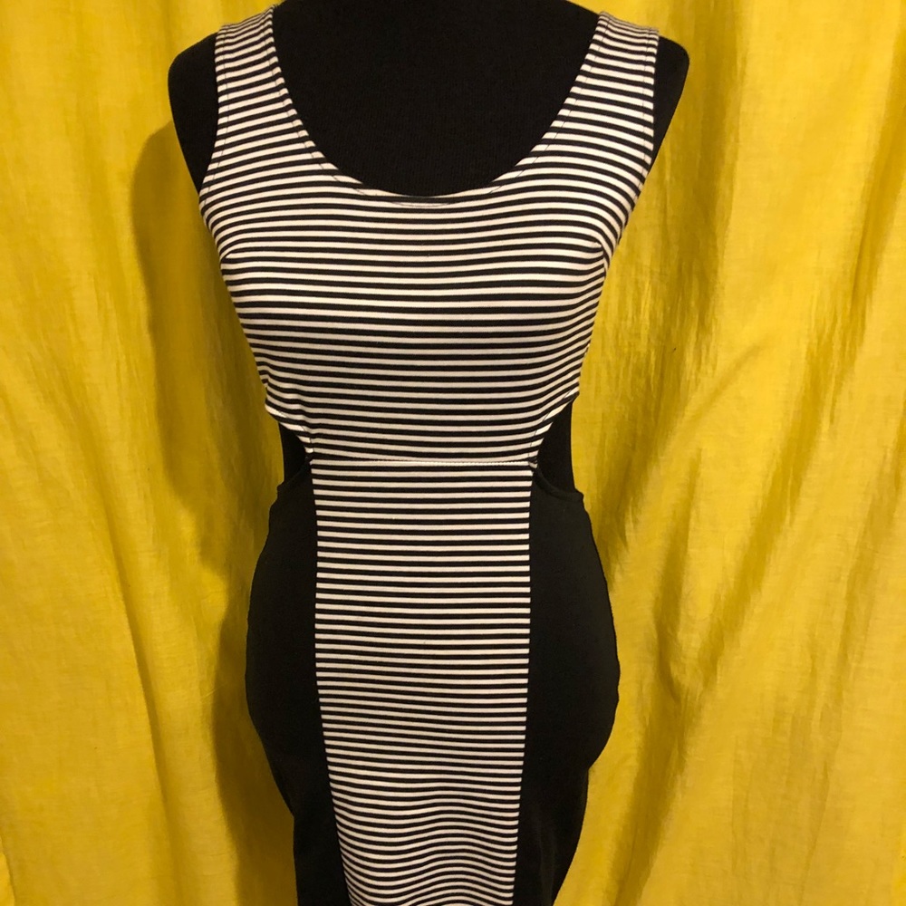 Black and white striped cutout dress